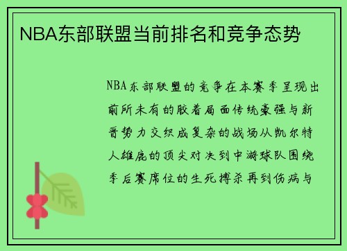 NBA东部联盟当前排名和竞争态势